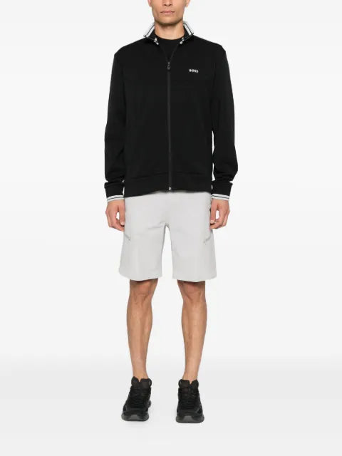 BOSS striped-cuff zip-up sweatshirt