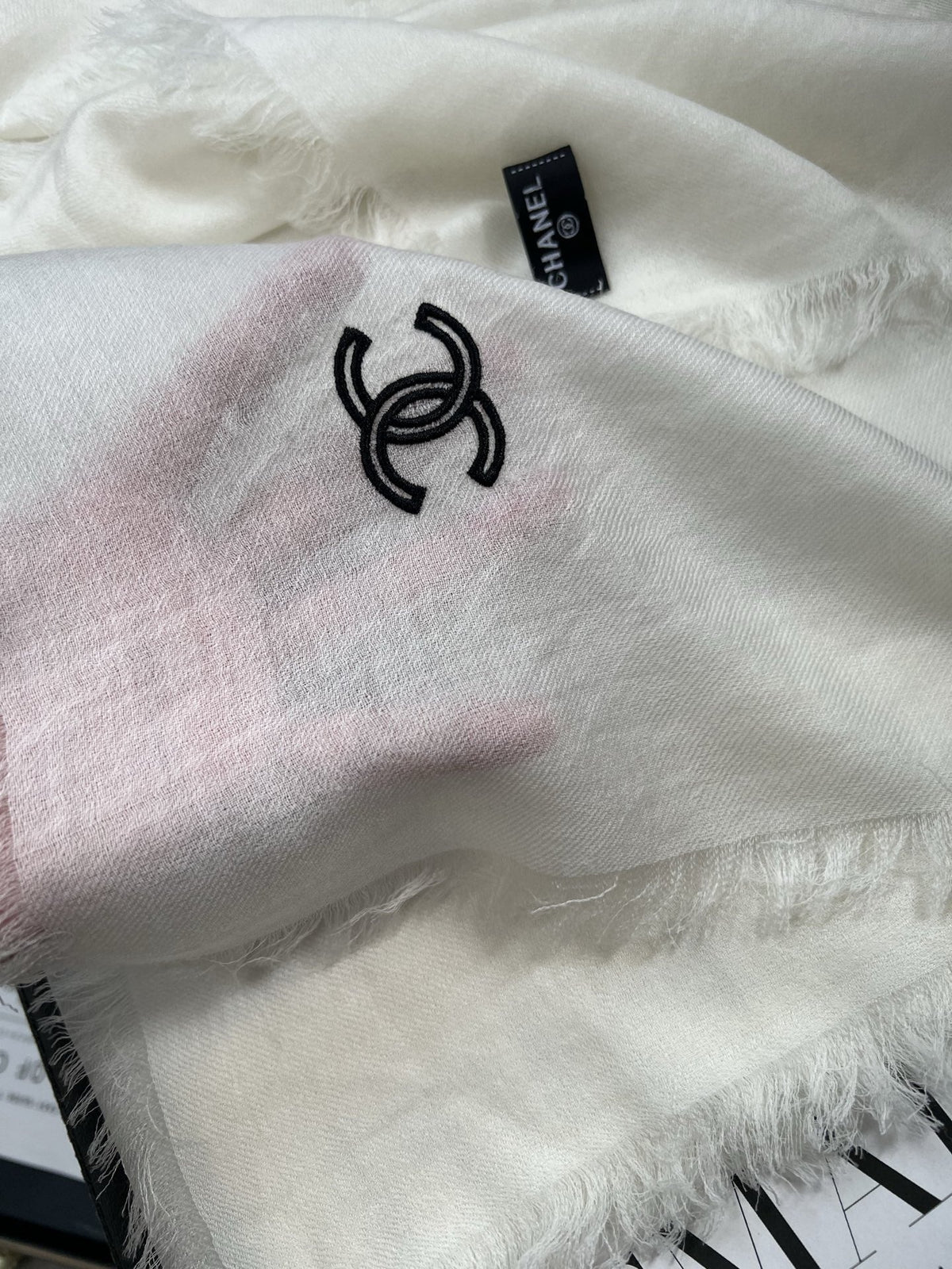 Chanel Style Lightweight Embroidered Logo Scarf