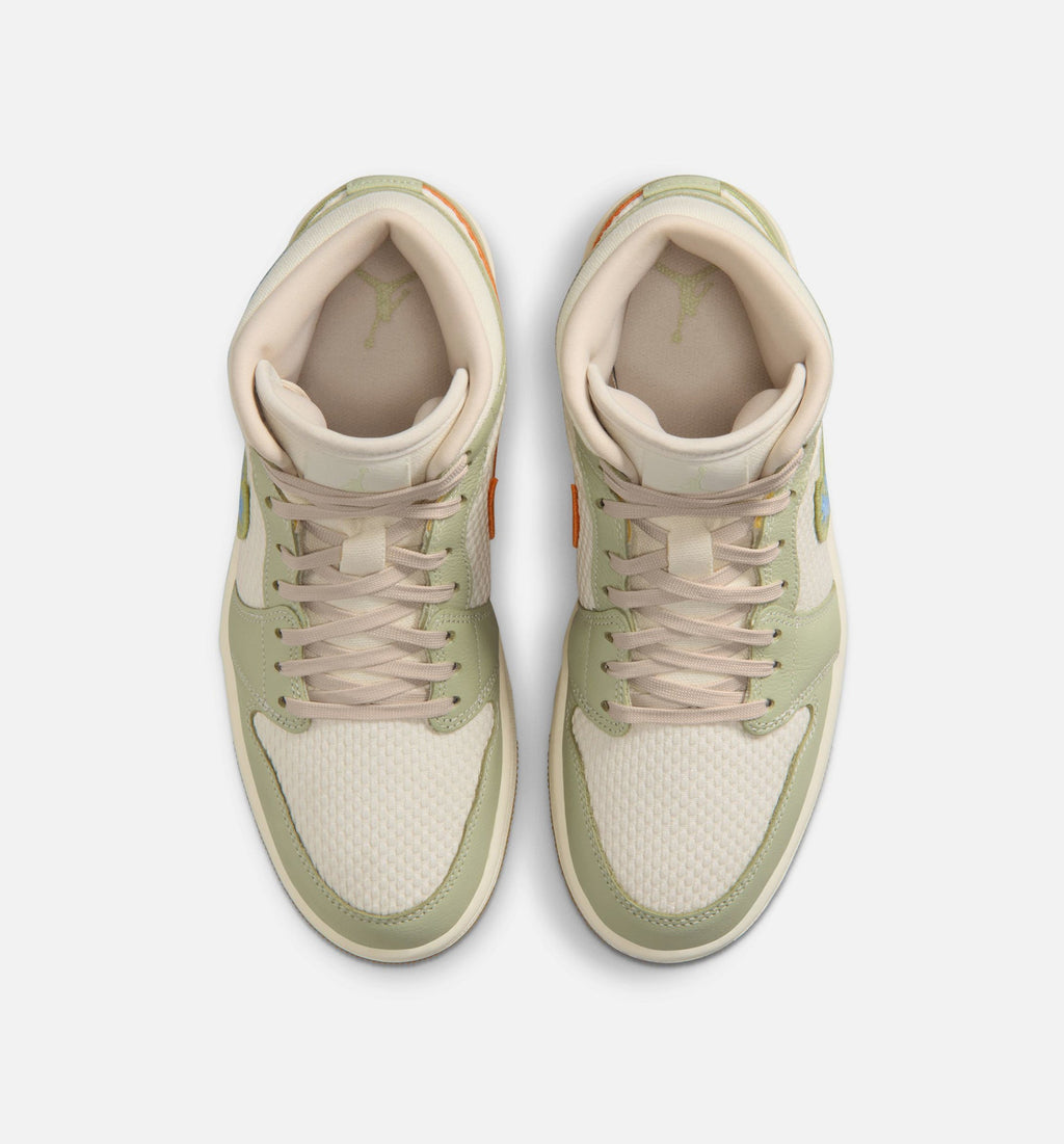 Air Jordan 1 Mid SE Women's Sneakers - Olive Aura / Pearl White / Lawn