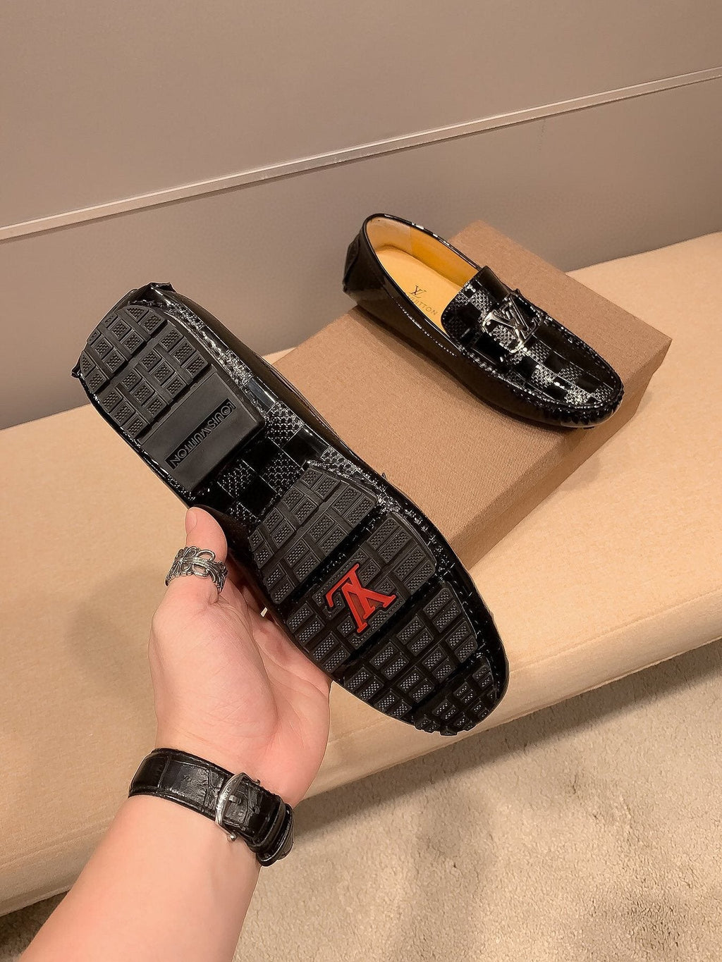 Louis Vuitton Black Glossy Buckle Loafers