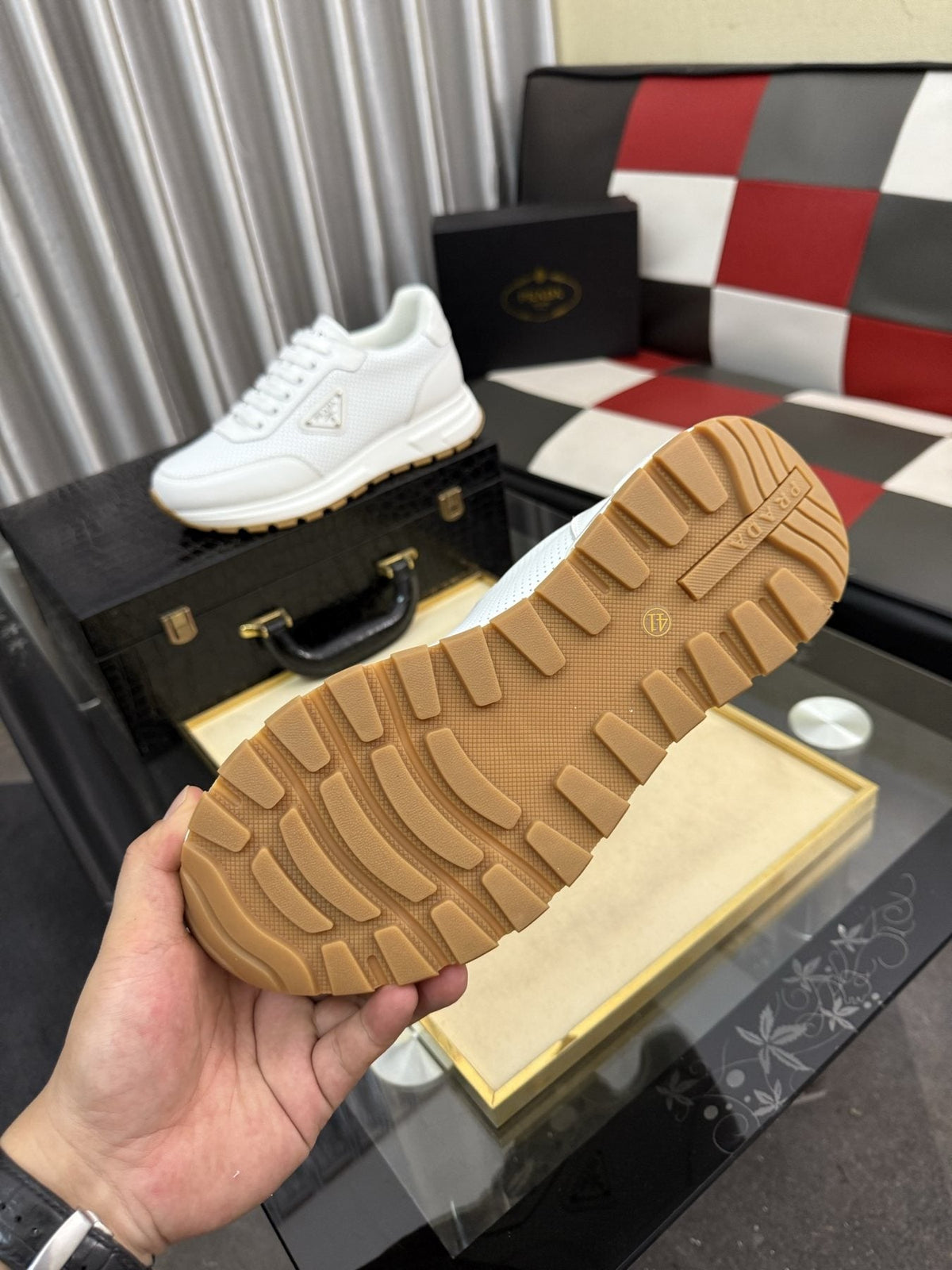 Prada Men's Triangle Plaque Lace-Up Sneakers
