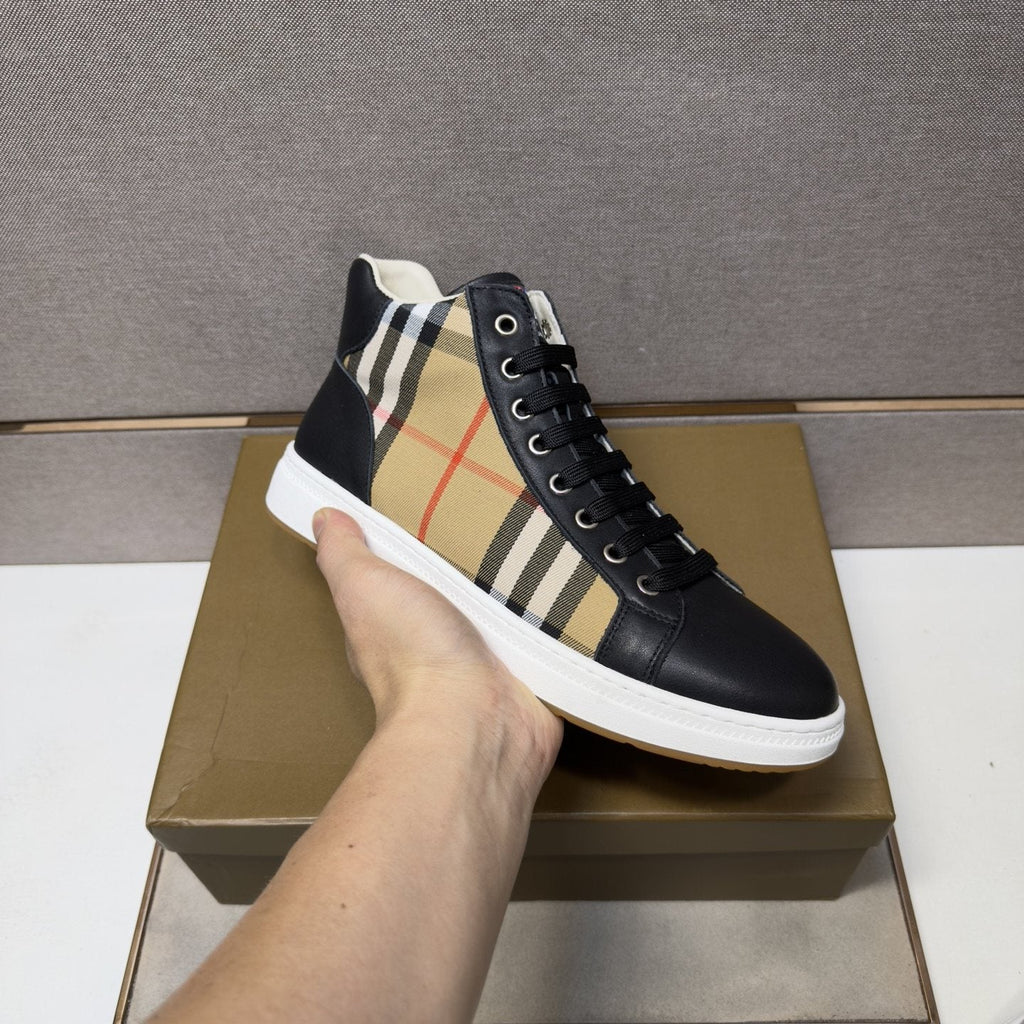 Burberry Men's Plaid-Panel High-Top Sneakers