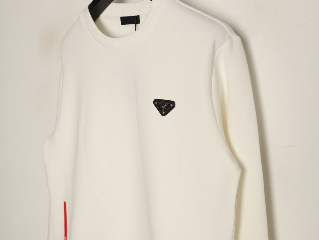 Prada Triangle-Detail Crewneck Sweatshirt with Red Silicone Trim